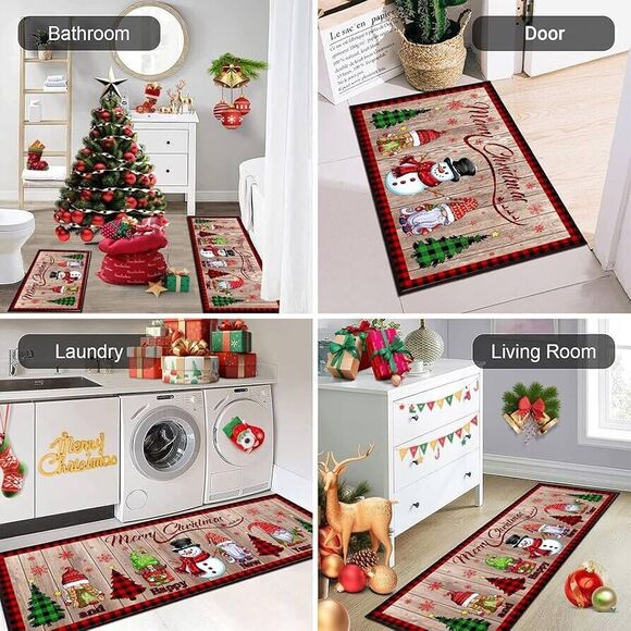 Christmas Kitchen Rugs and Mats Set of 2 Xmas Holiday Christmas Elves - Picture 5 of 8